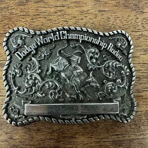 Vintage 1970s Dodge World Championship Rodeo Belt Buckle Cowboy Bull Solid Brass